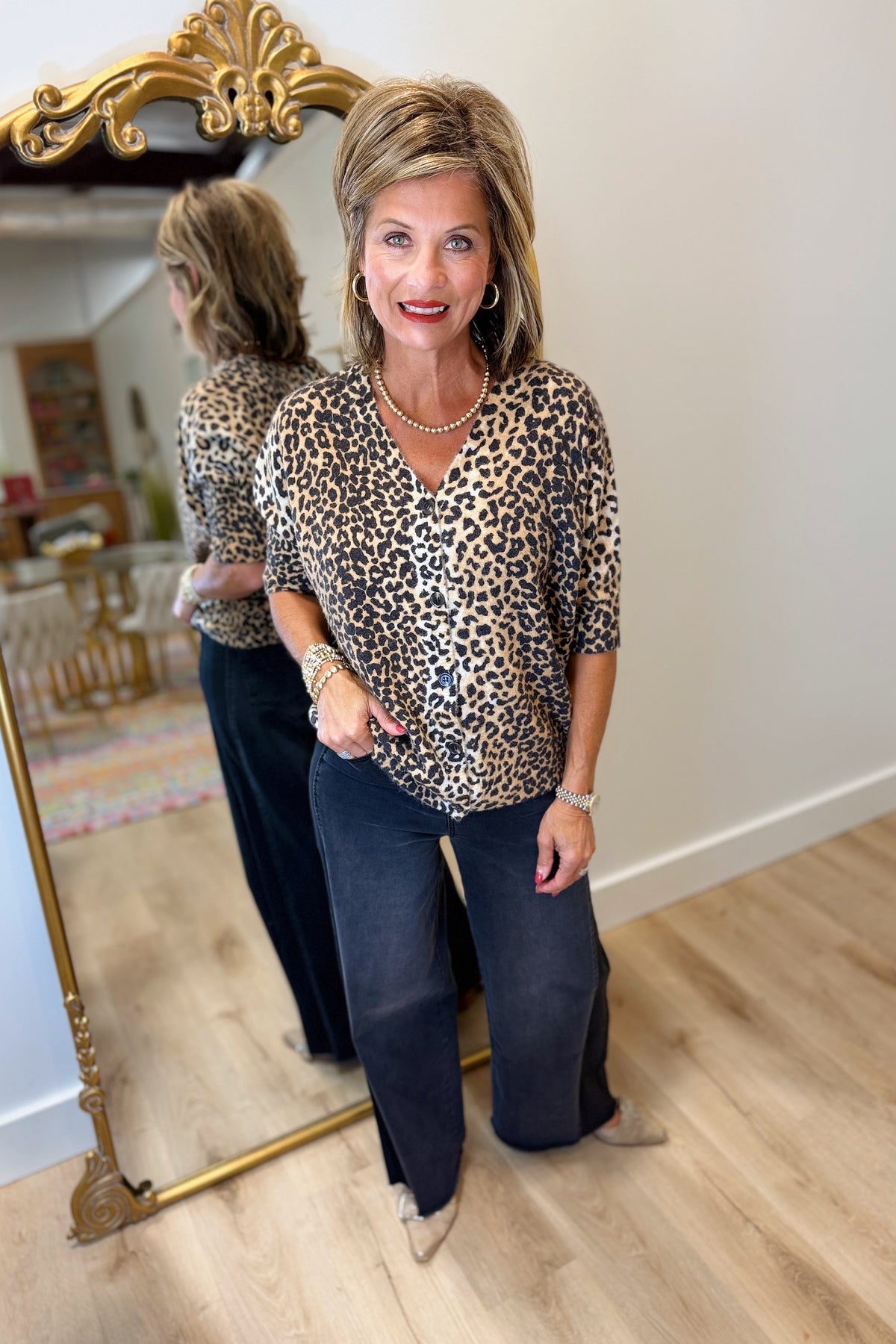 Renuar V Neck Cardigan Leopard