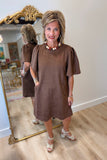 THML Short Sleeve Suede Dress Brown
