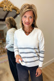 Renuar Split Neck Sweater Cream w Gray