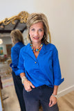 Foxcroft Catalina Blouse Savory Blue