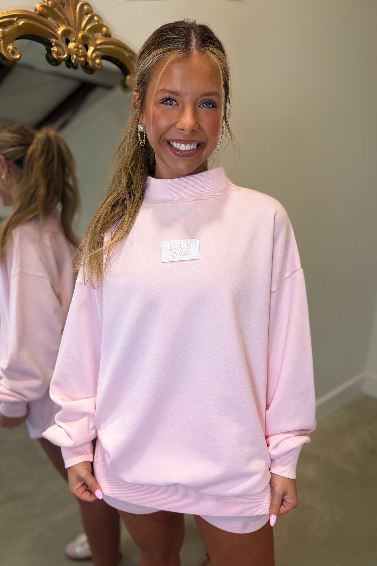 Lulu Mac Terrycloth Mock Neck Sweatshirt Light Pink