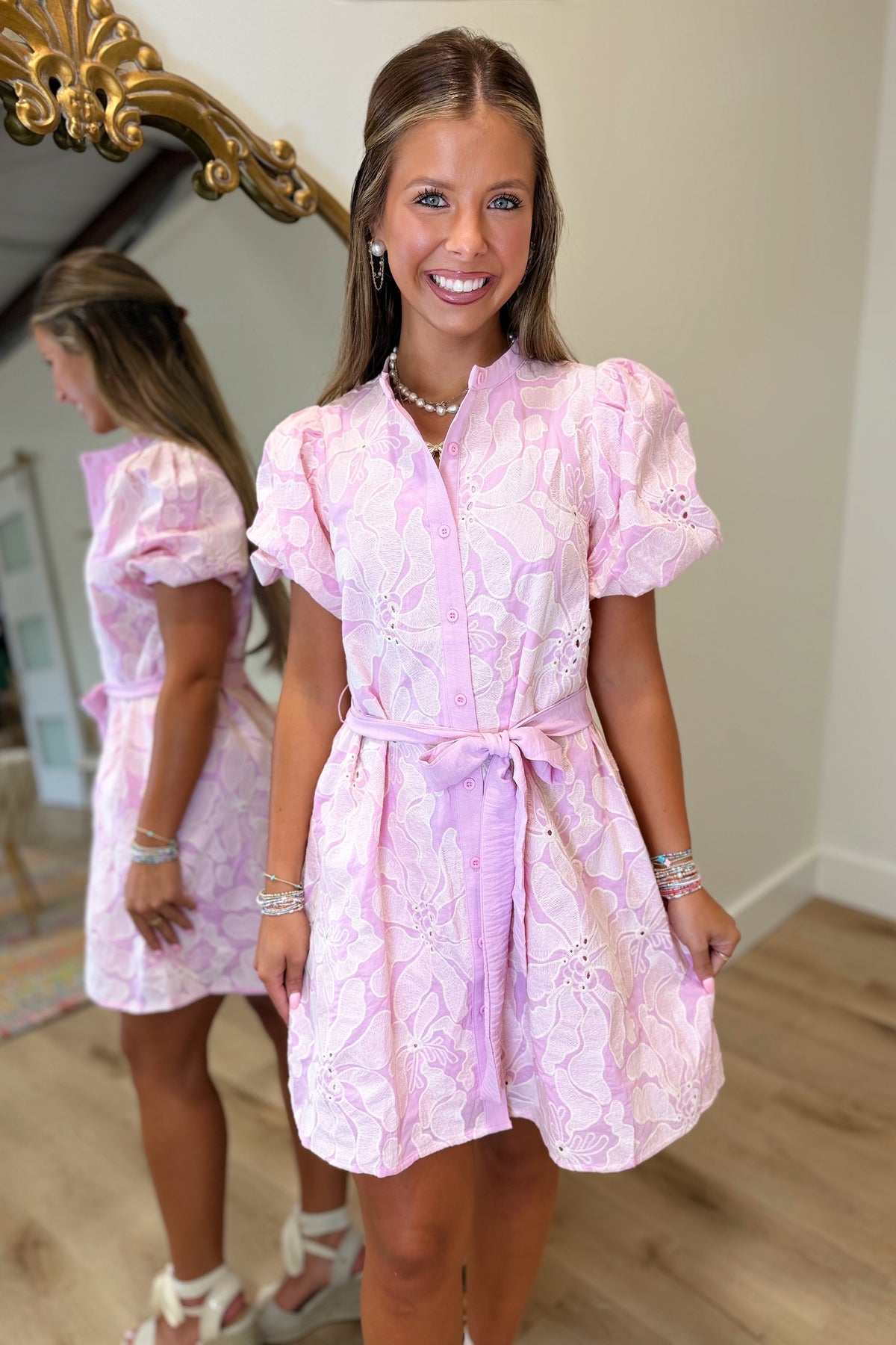 Verona Floral Eyelet Dress Pink