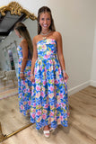 Laguna Floral Strapless Maxi Dress Blue