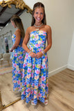Laguna Floral Strapless Maxi Dress Blue