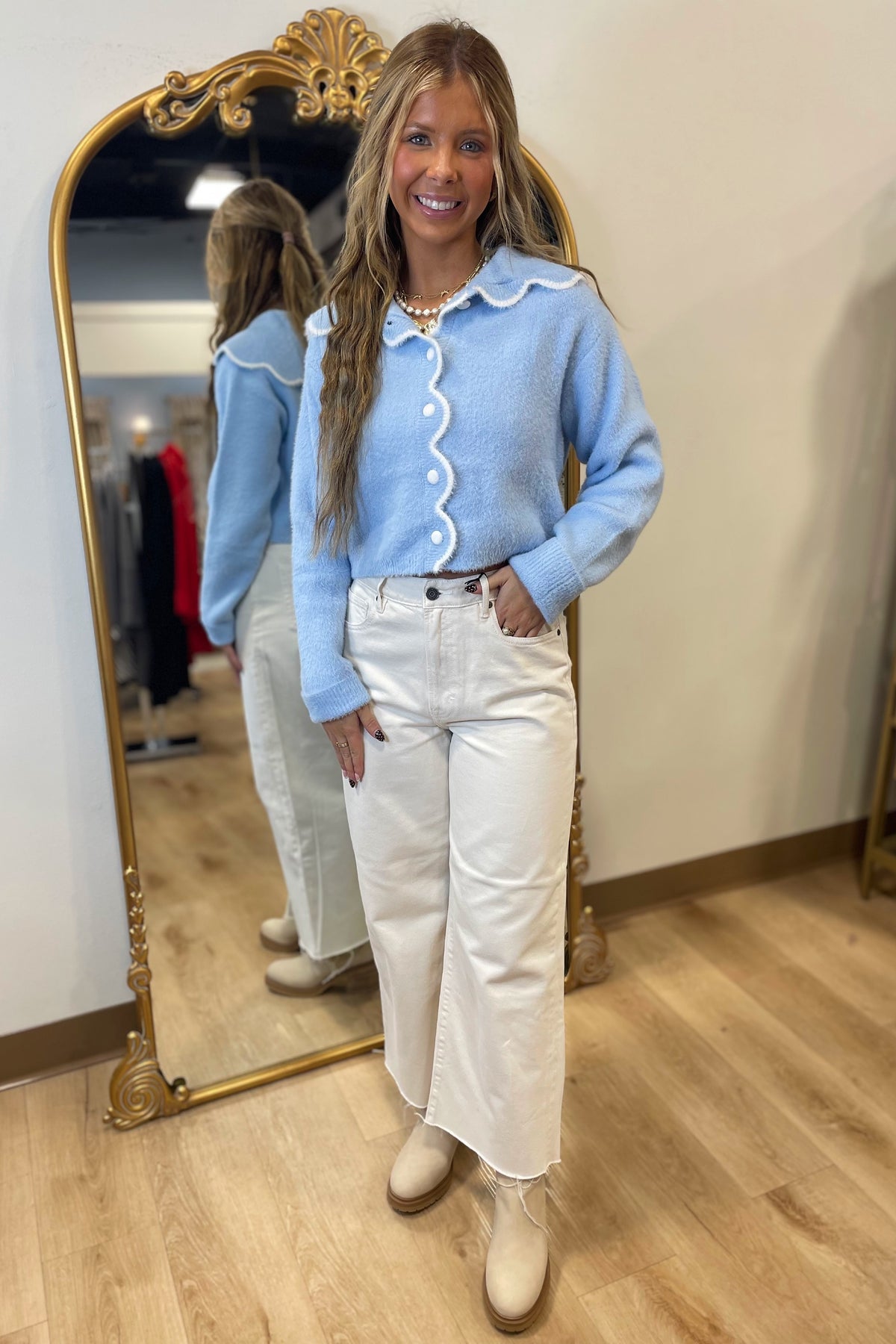 So Soft Scalloped Sweater Blue