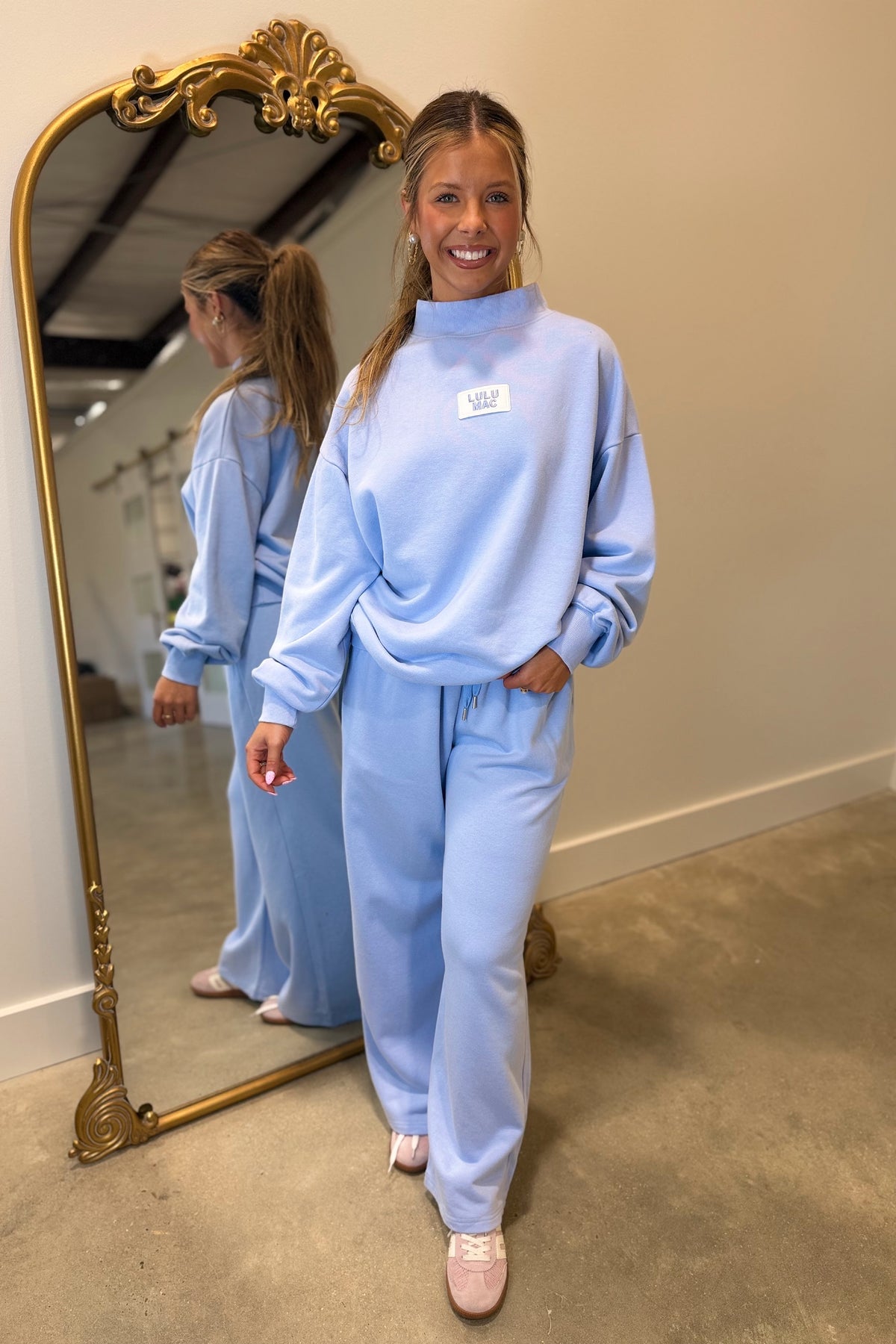 Lulu Mac Terrycloth Mock Neck Sweatshirt Light Blue