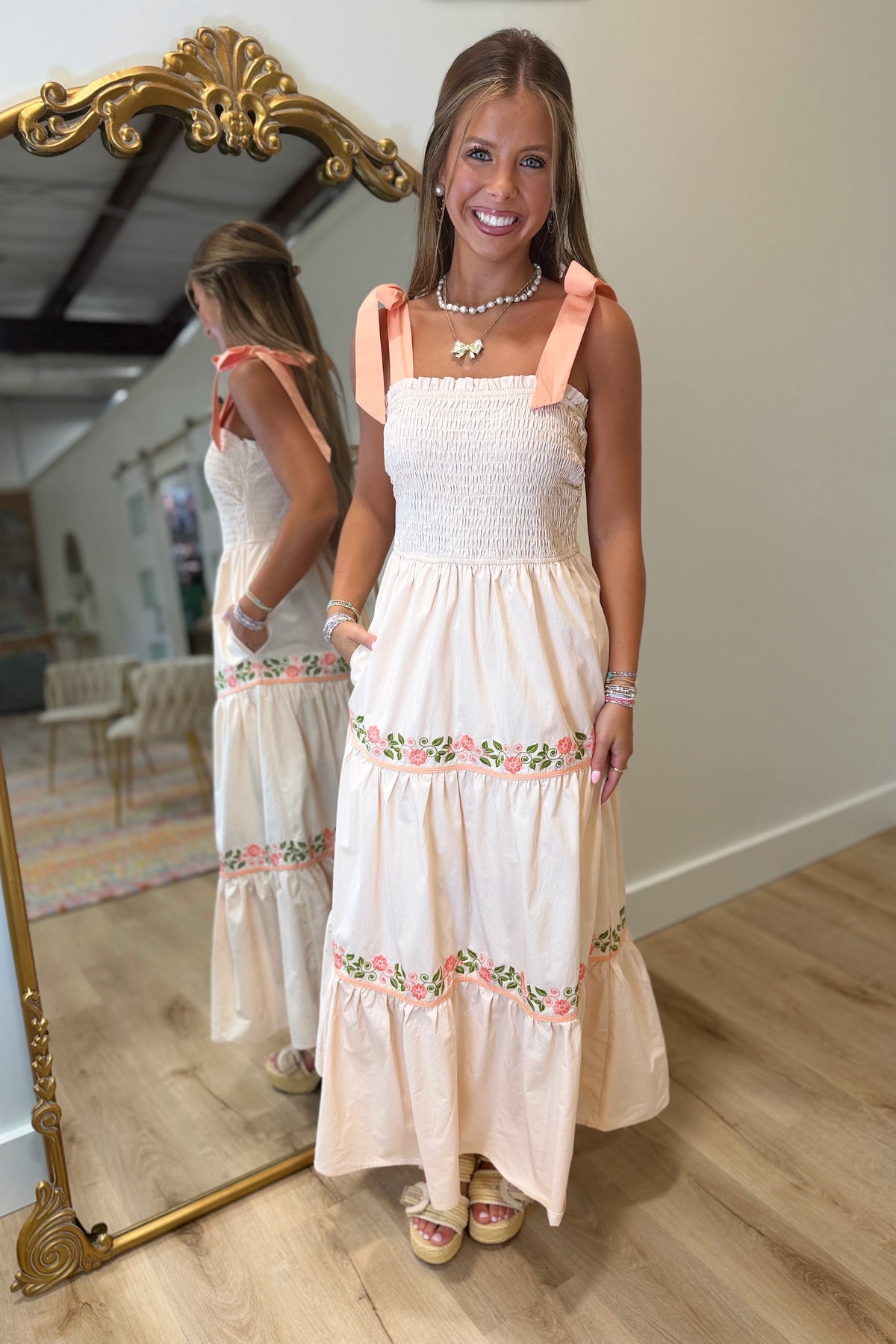 Napa Shoulder Tie Maxi Dress Peach