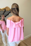 Bow Behavior Off the Shoulder Top Pink