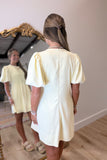 Pleated Promises Puff Sleeve Dress Yellow