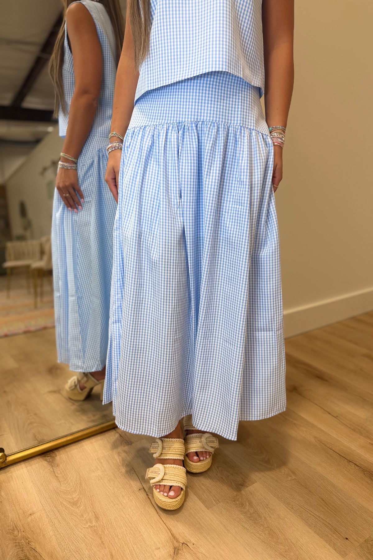 Carolina Gingham Maxi Skirt Blue