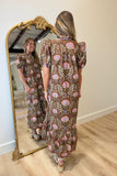 Blooming Autumn Puff Sleeve Midi Dress Brown