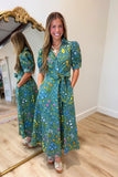 Earthy Evergreen Floral Midi Dress