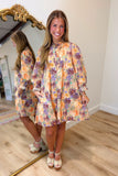 Umgee Fall Floral Long Sleeve Dress Orange