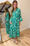 Umgee Paisley Mix Midi Dress Teal