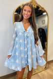 Sky Elegance Embroidered Dress Blue