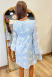 Sky Elegance Embroidered Dress Blue