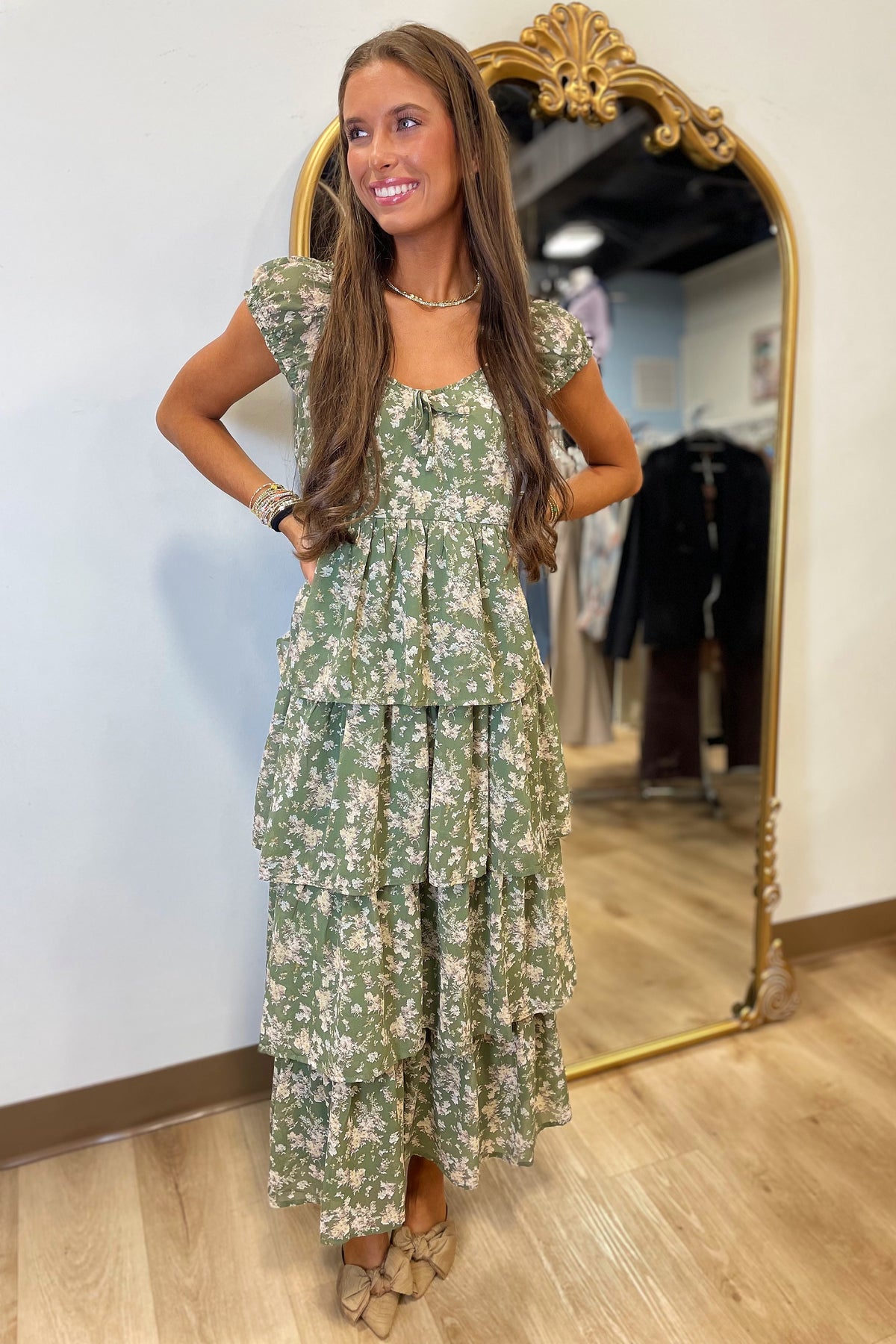 Rustling Leaves Midi Dress Olive