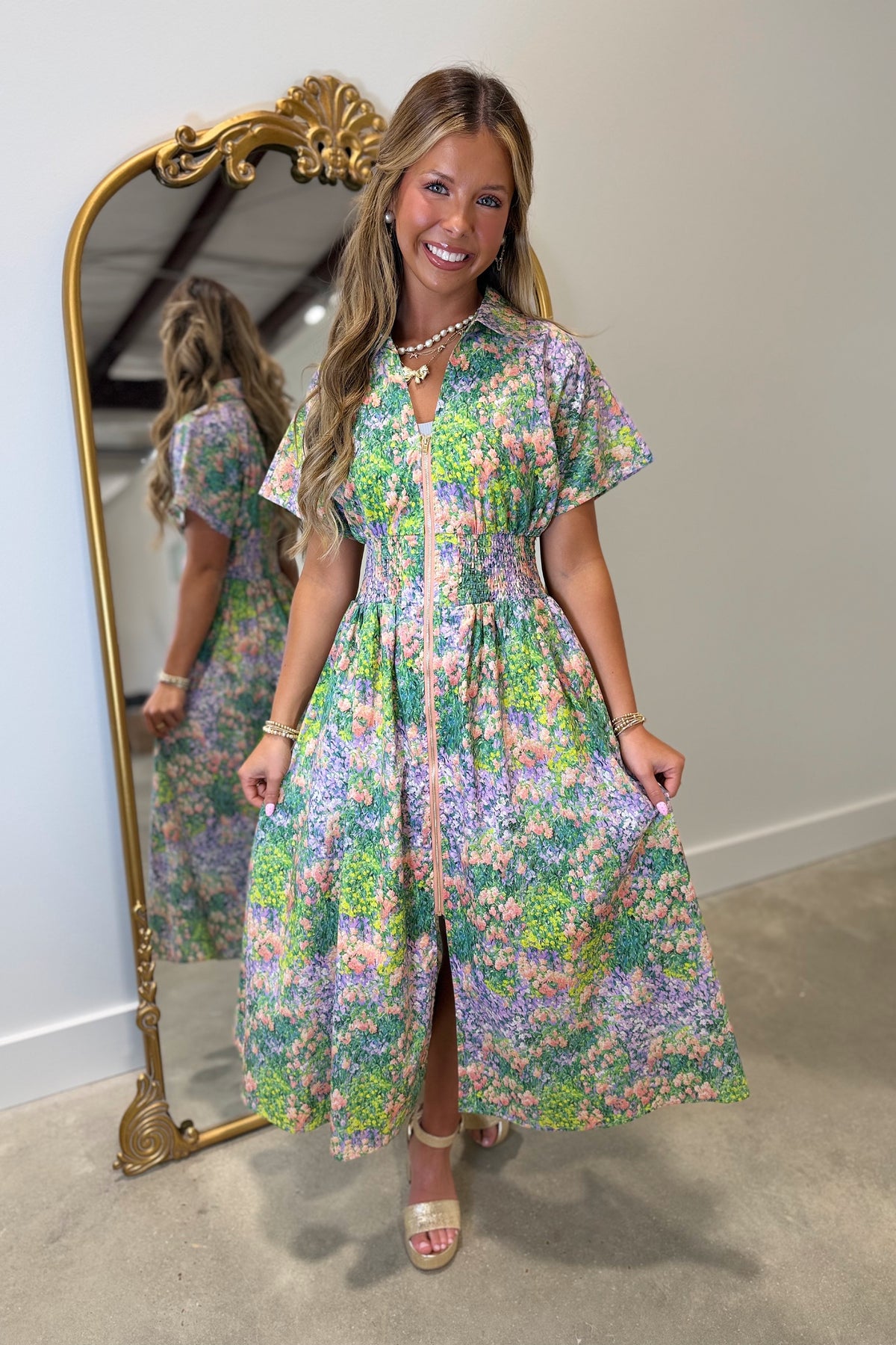 Stella Painted Floral Dress Green
