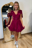 Holiday Glam Velvet Bubble Dress w Bows Magenta