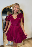 Holiday Glam Velvet Bubble Dress w Bows Magenta