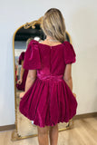 Holiday Glam Velvet Bubble Dress w Bows Magenta