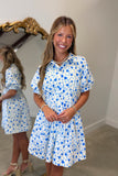 Leopard Hearts Dress Blue