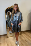 Shimmer and Shine Bow Dress Charcoal Metallic