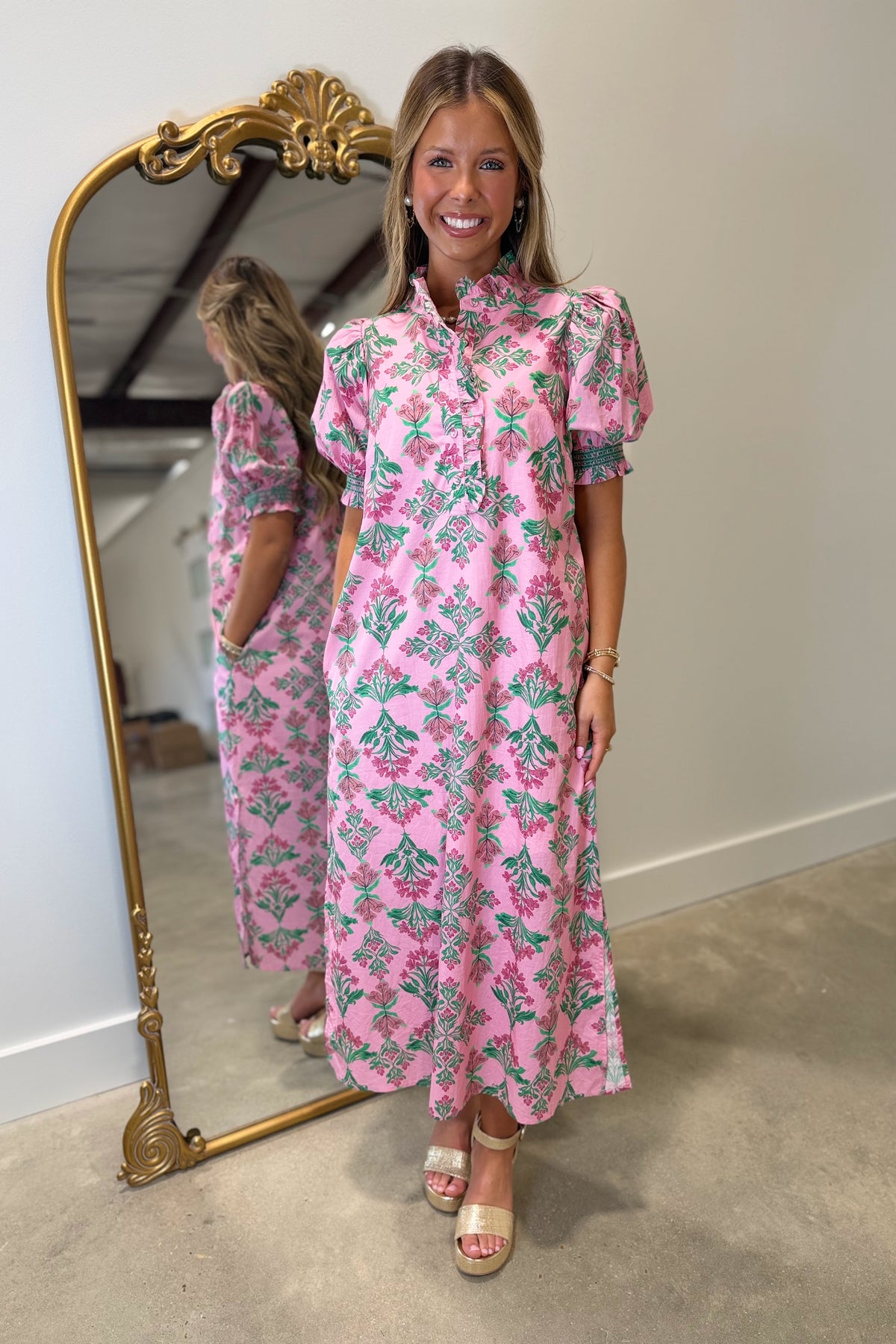 Bouquet Bliss Midi Dress Pink