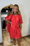 Smoking Suede Puff Sleeve Dress Red