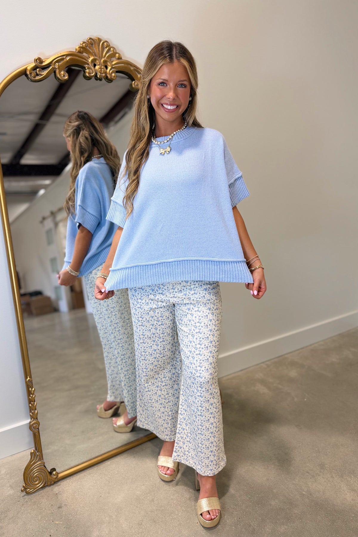 Casual Cute Crew Neck Sweater Blue