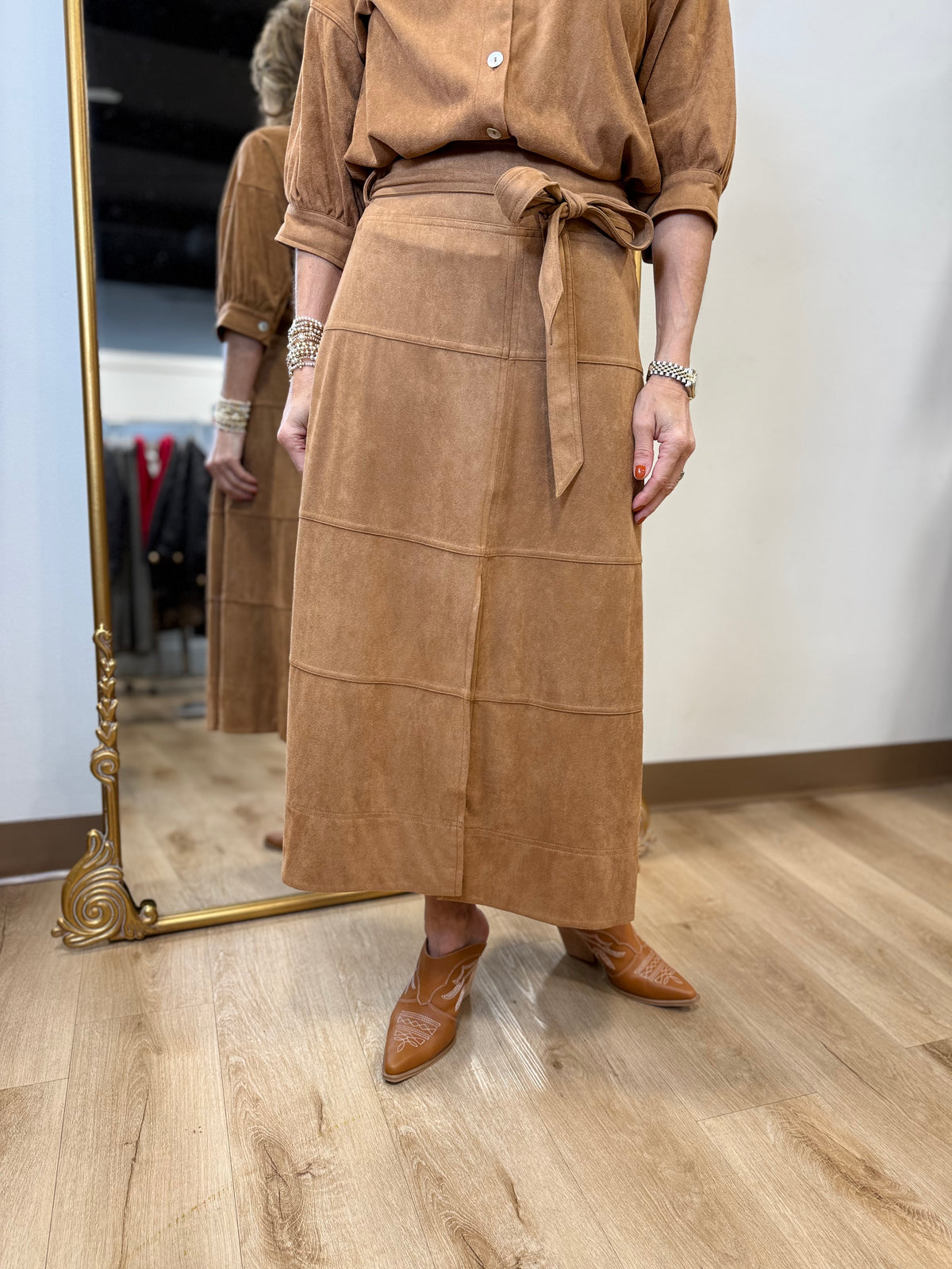 APNY Faux Suede Skirt Caramel