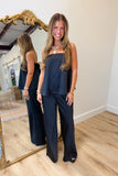 Old Hollywood Strapless Satin Pant Set Black