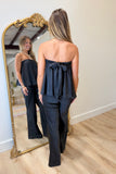 Old Hollywood Strapless Satin Pant Set Black