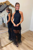 Main Event Sheer Halter Maxi Dress Black