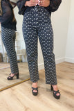 JBD High Rise Straight Let Polka Dot Jean Black