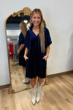 Umgee 3/4 Sleeve Velvet Collar Dress Navy