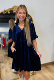 Umgee 3/4 Sleeve Velvet Collar Dress Navy