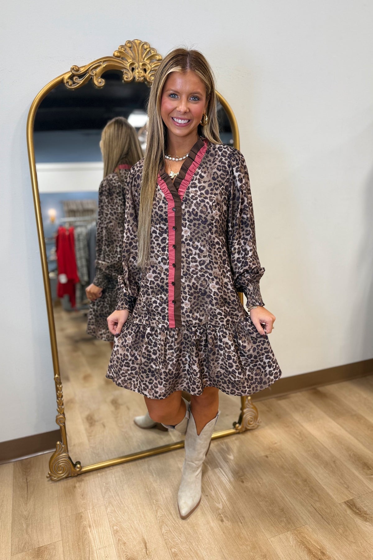 Umgee Mini Dress Leopard w Contrast Trim