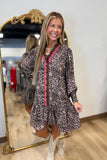 Umgee Mini Dress Leopard w Contrast Trim