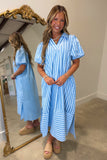 Umgee Sky Blue Striped Midi Dress