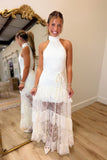 Main Event Sheer Halter Maxi Dress Ivory