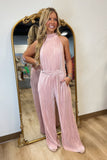 Pleated Halter Neck Jumpsuit Mauve