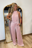 Pleated Halter Neck Jumpsuit Mauve