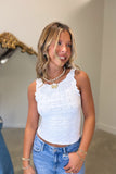 Floral Edge Textured Crop Top White
