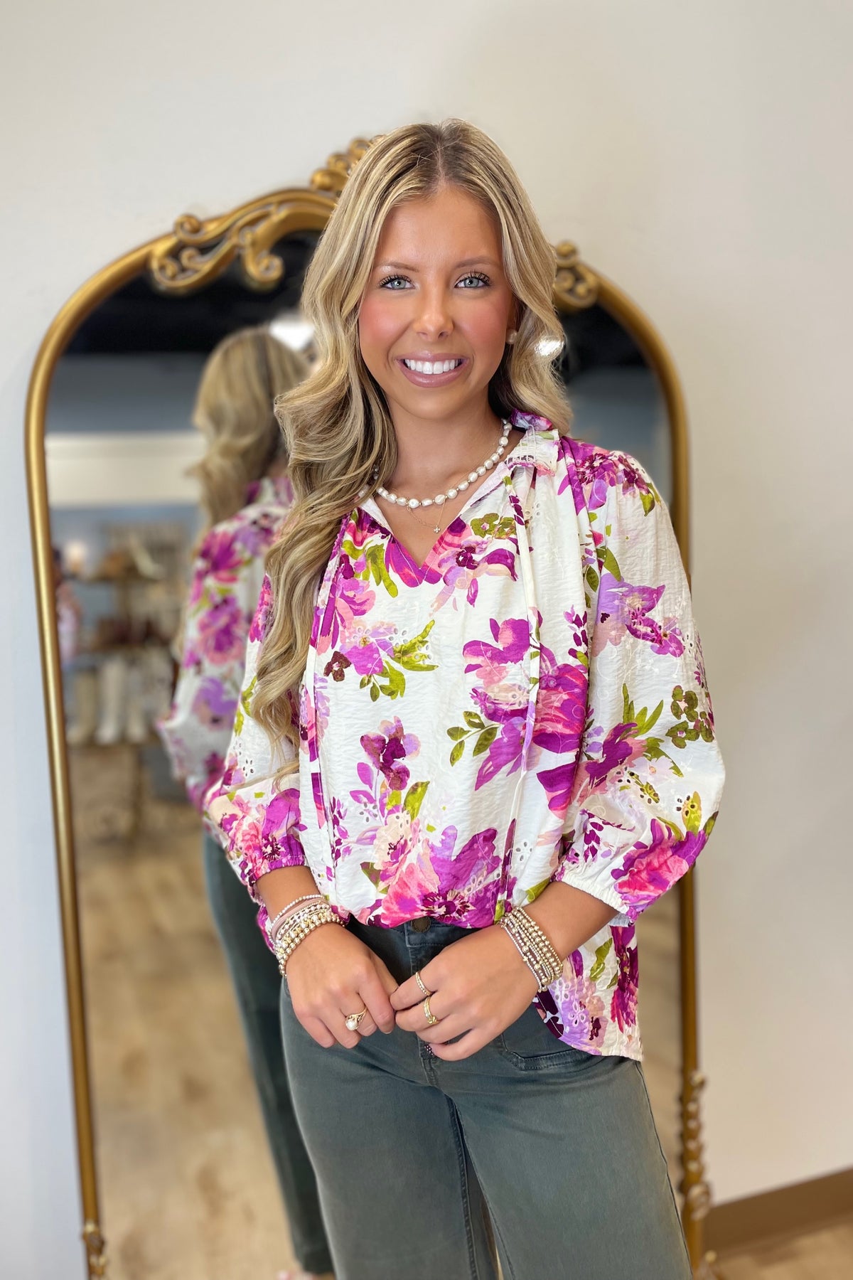 Forever Fall Floral Eyelet Top Berry