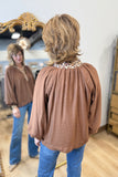 Umgee Balloon Sleeve Blouse Mocha
