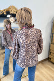Umgee Ruffle Trim Leopard Print Blouse Olive