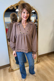 Umgee Scallop Hem Blouse Chocolate