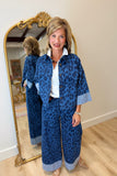 Renuar Cuffed Wide Leg Pant Indigo Leopard