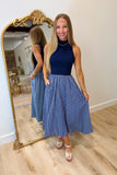 Elan Striped Combo Maxi Dress Navy Black